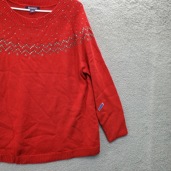 Roaman's Embellished Fair Isle Sweater Red Women's Plus Size 14/16 Knit - Picture 6 of 12